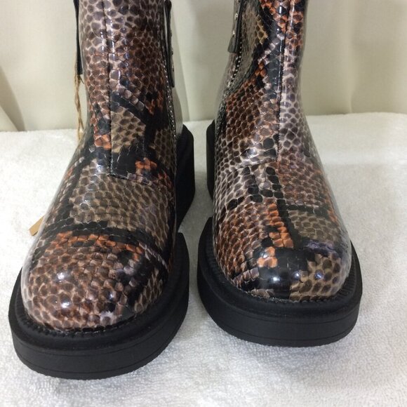 NEW Seven 7 Ankle Boots Seven7 Snakeskin Print Brown Chunky Double Zipper Size 6 - Picture 3 of 7